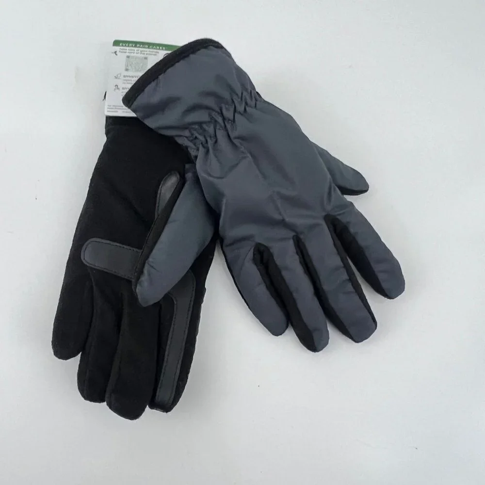 Isotoner Eco Comfort Womens Cold Weather Gloves Gray/Black OS Fleece Lined Smart